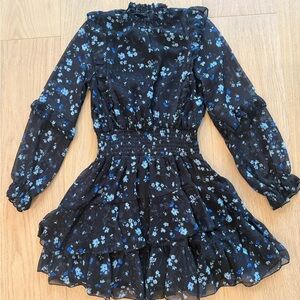 Aqua Black and Blue Floral Kids Dress
